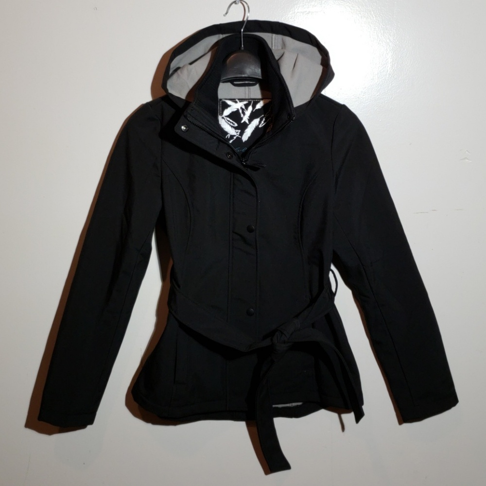 Sebby black zip up belted hooded coat size M